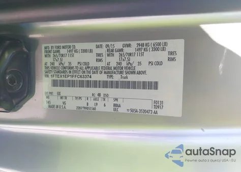 2015 Ford F-150 Xl z USA, uszkodzony, nr VIN 1FTEX1EP1FFC63374